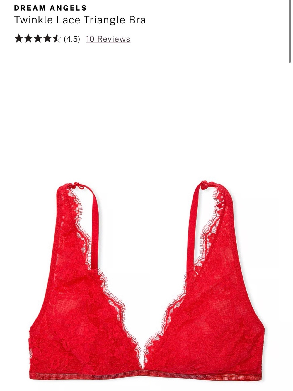 Victoria’s Secret ❤️ DREAM ANGELS Twinkle Lace Triangle Bra XS Bright Vermillion